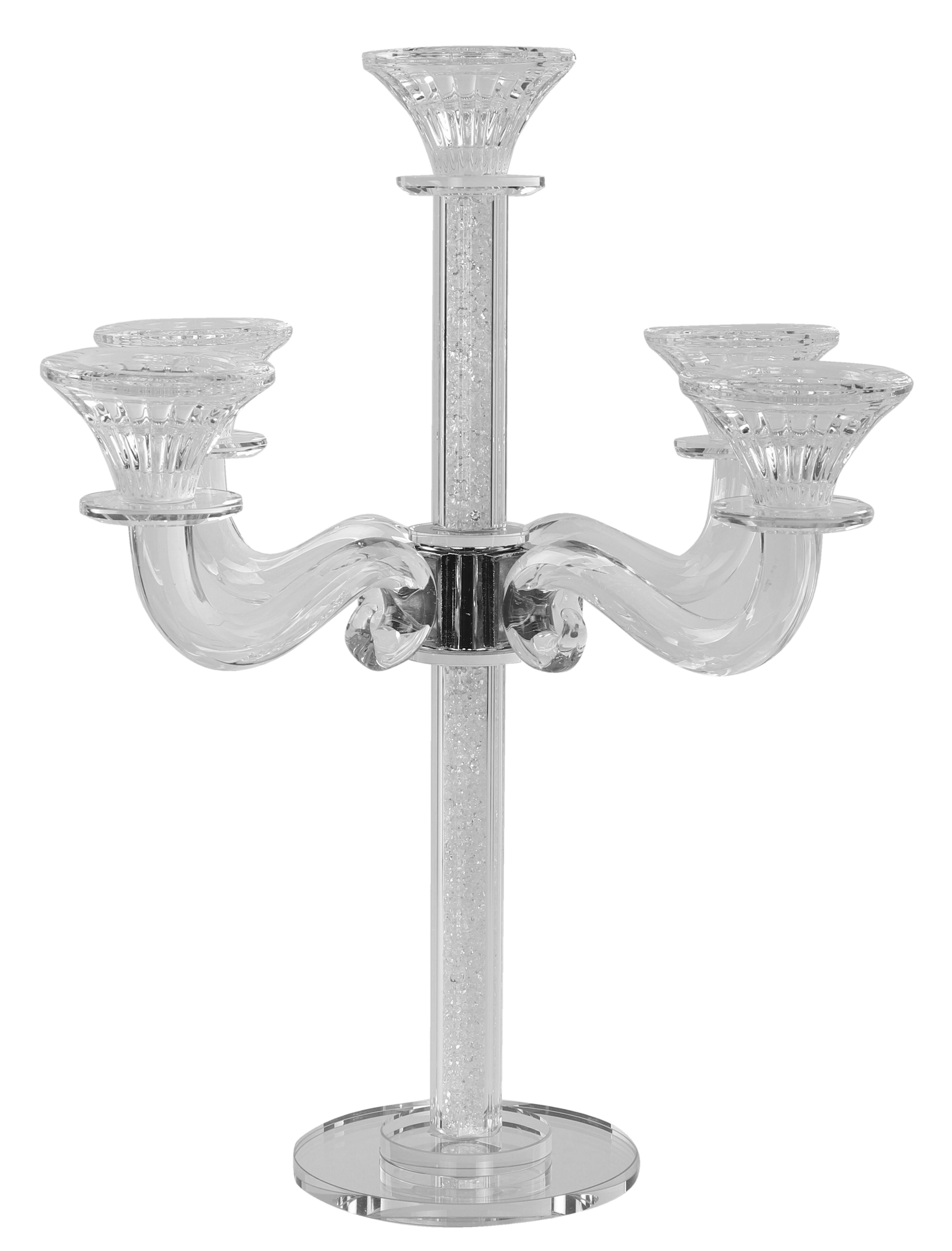 Crystal Candelabra 5 Branch Light Silver Stones 15"