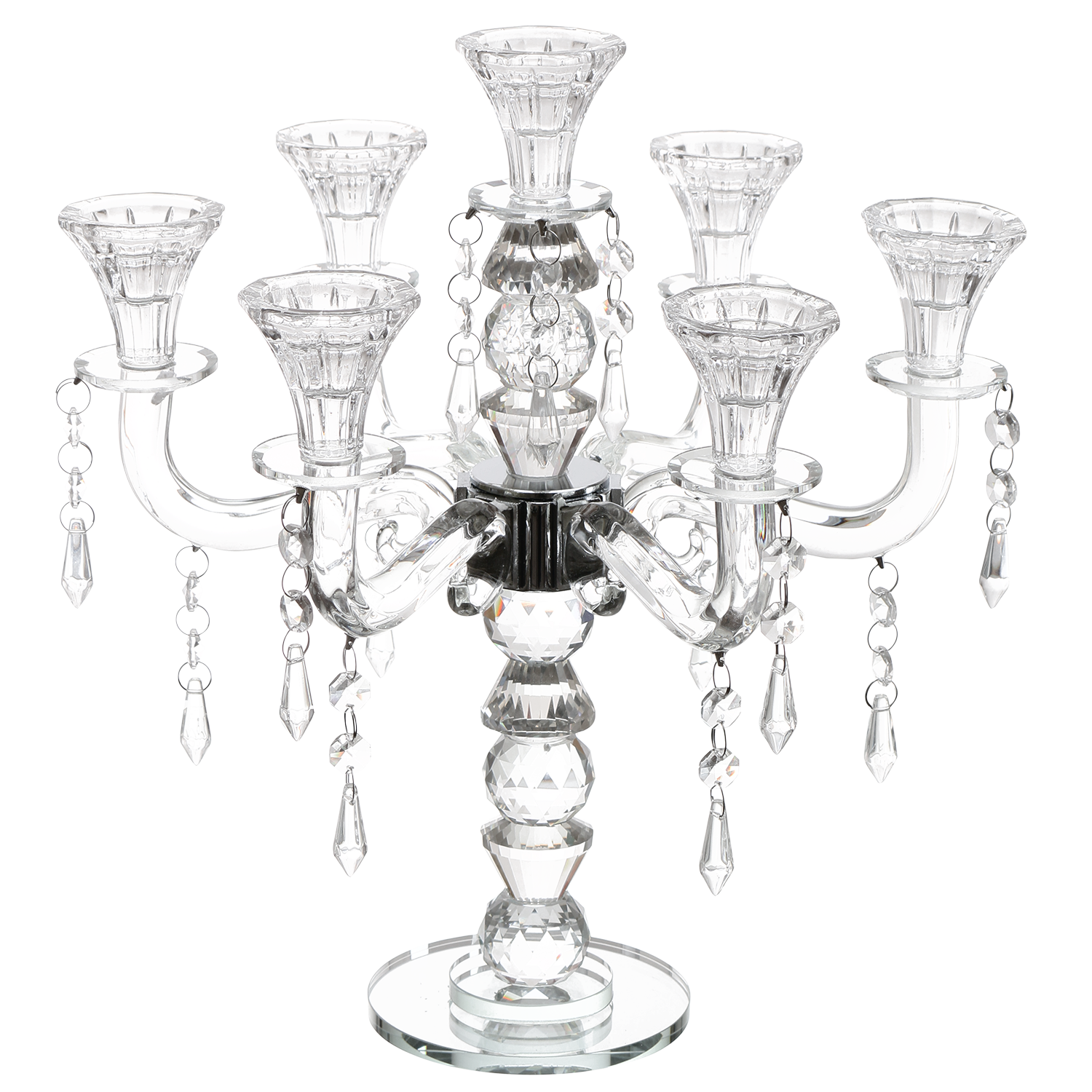 Crystal Candelabra 7 Branch With Hanging Crystals 14"H