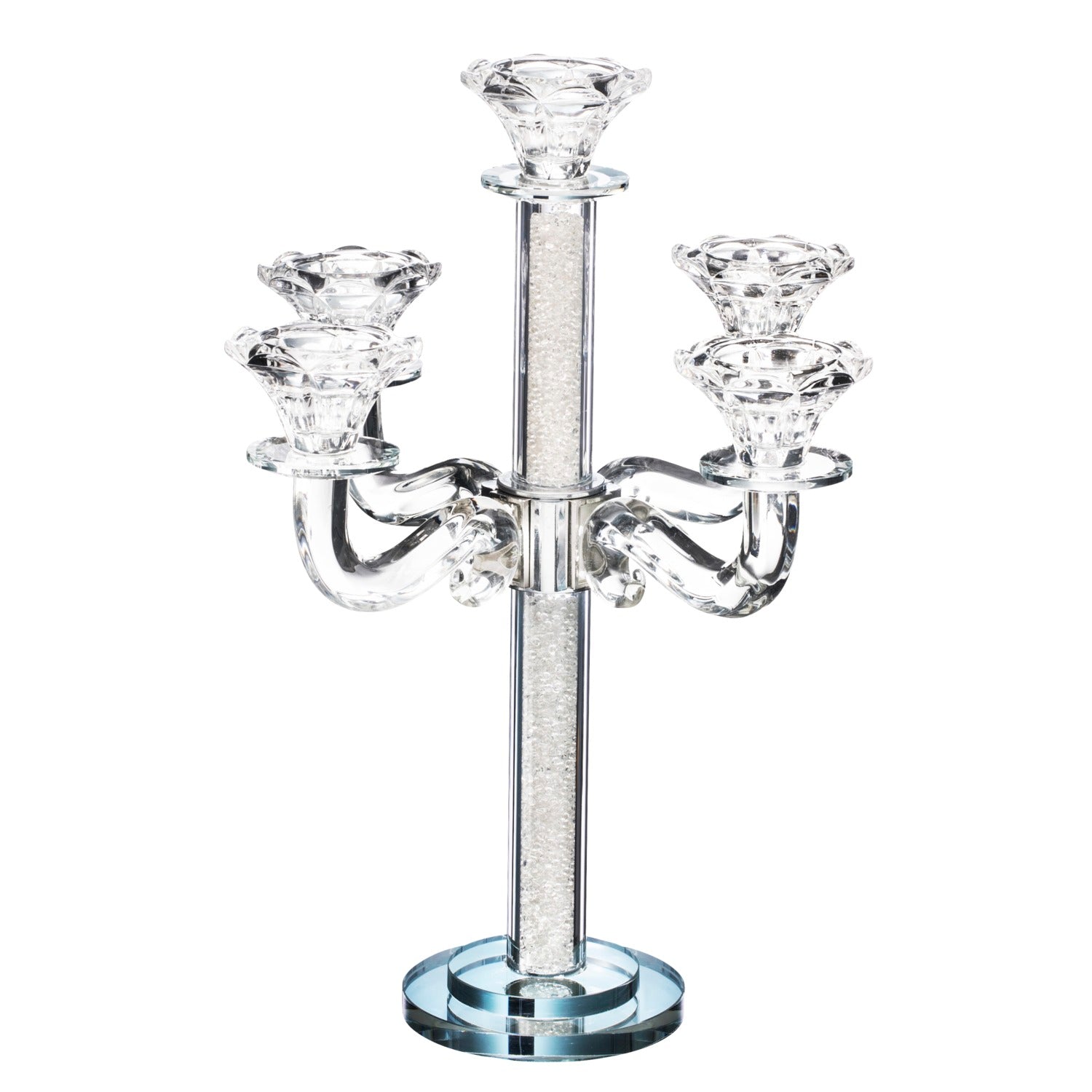 Crystal Candelabra 5 Branch Silver Stones 13.5"H