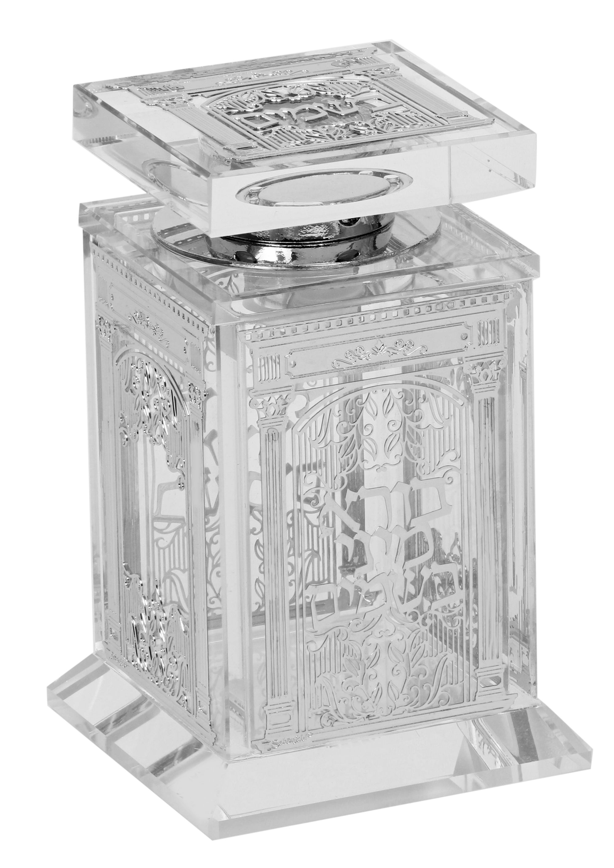 Besomim Holder Crystal With Jerusalem Silver 4x2x3"
