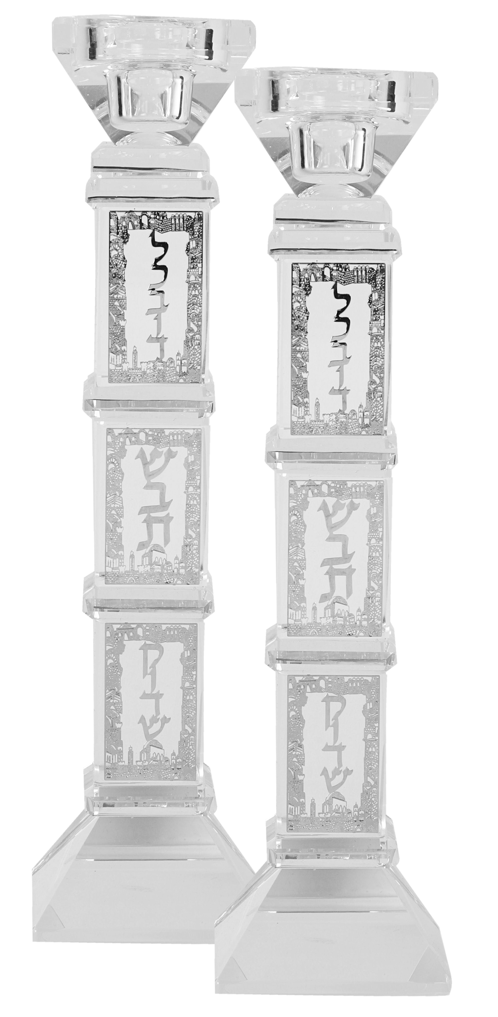 Crystal And Silver Candlesticks 9"H X 1.25"W