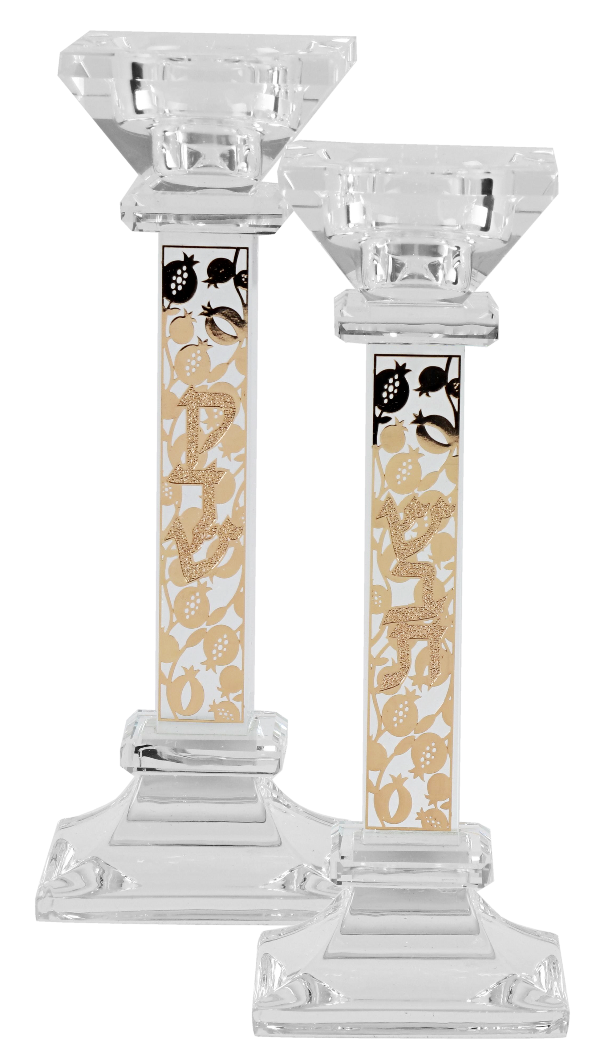 Crystal Candlesticks With Gold Plate 7"H