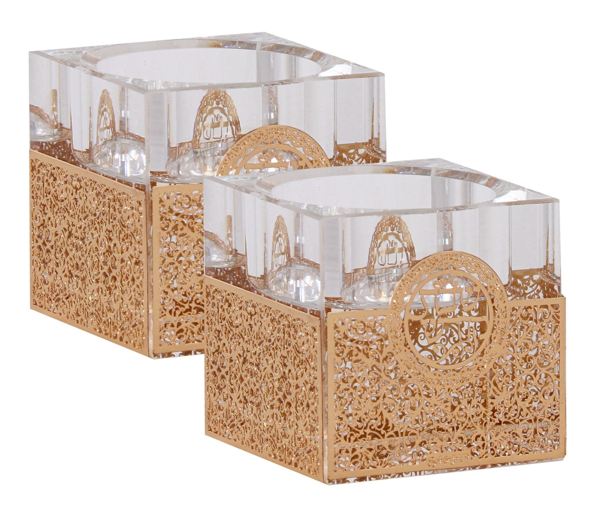 Crystal And Cold Floral Tealight Candlesticks 2x2"