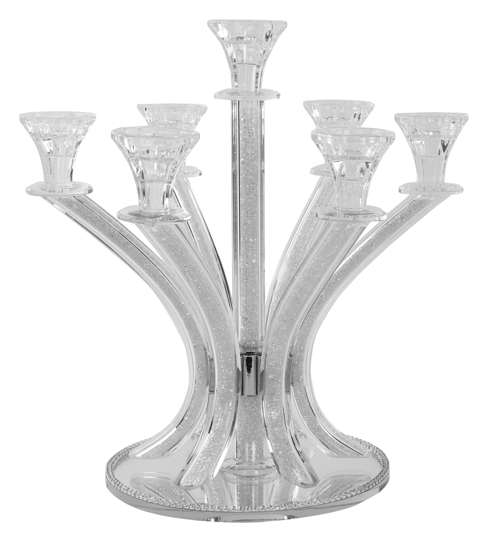Crystal Candelabra 7 Branch Light Silver Stones 14"