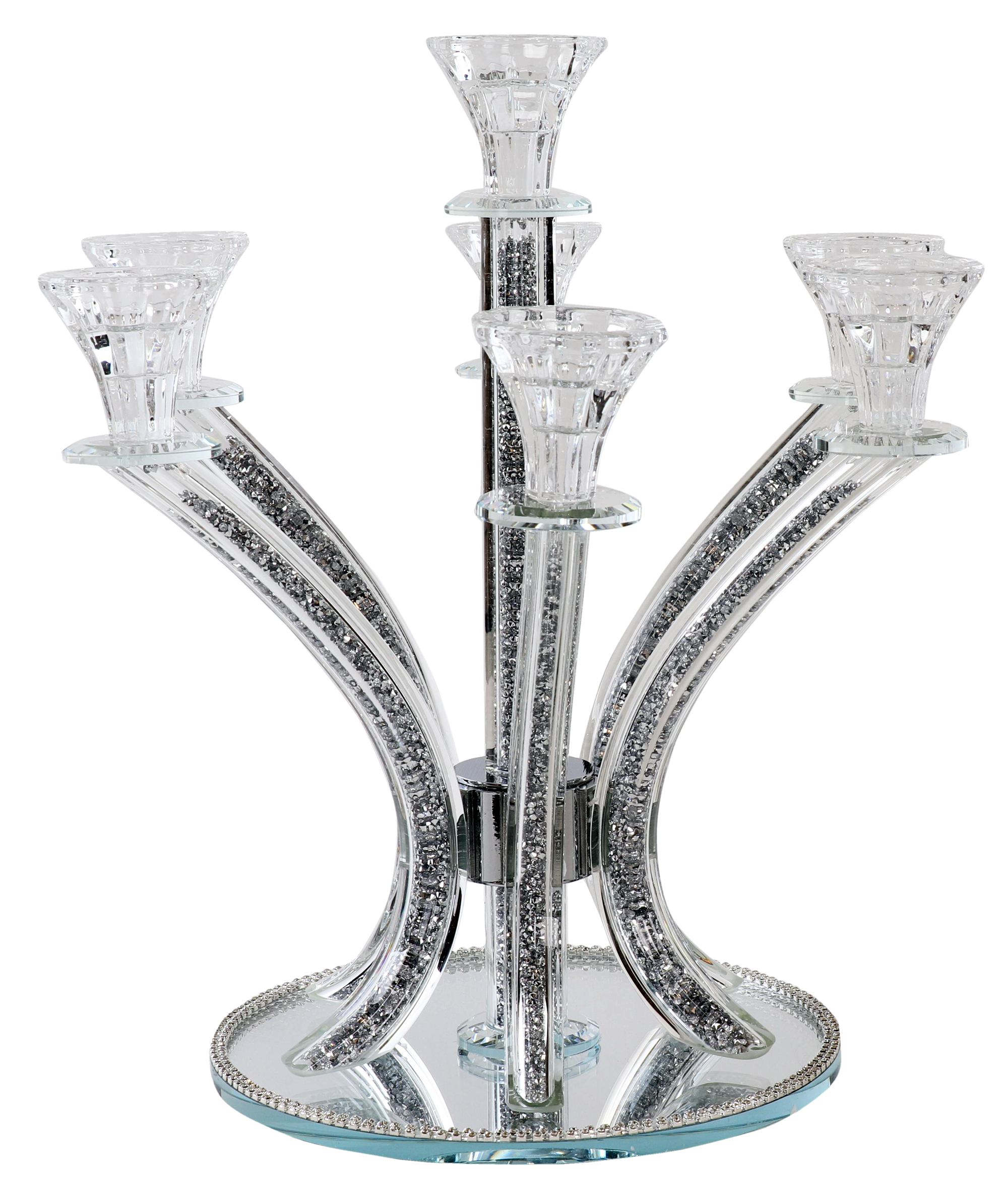 Crystal Candelabra 7 Branch Silver Stones 14"