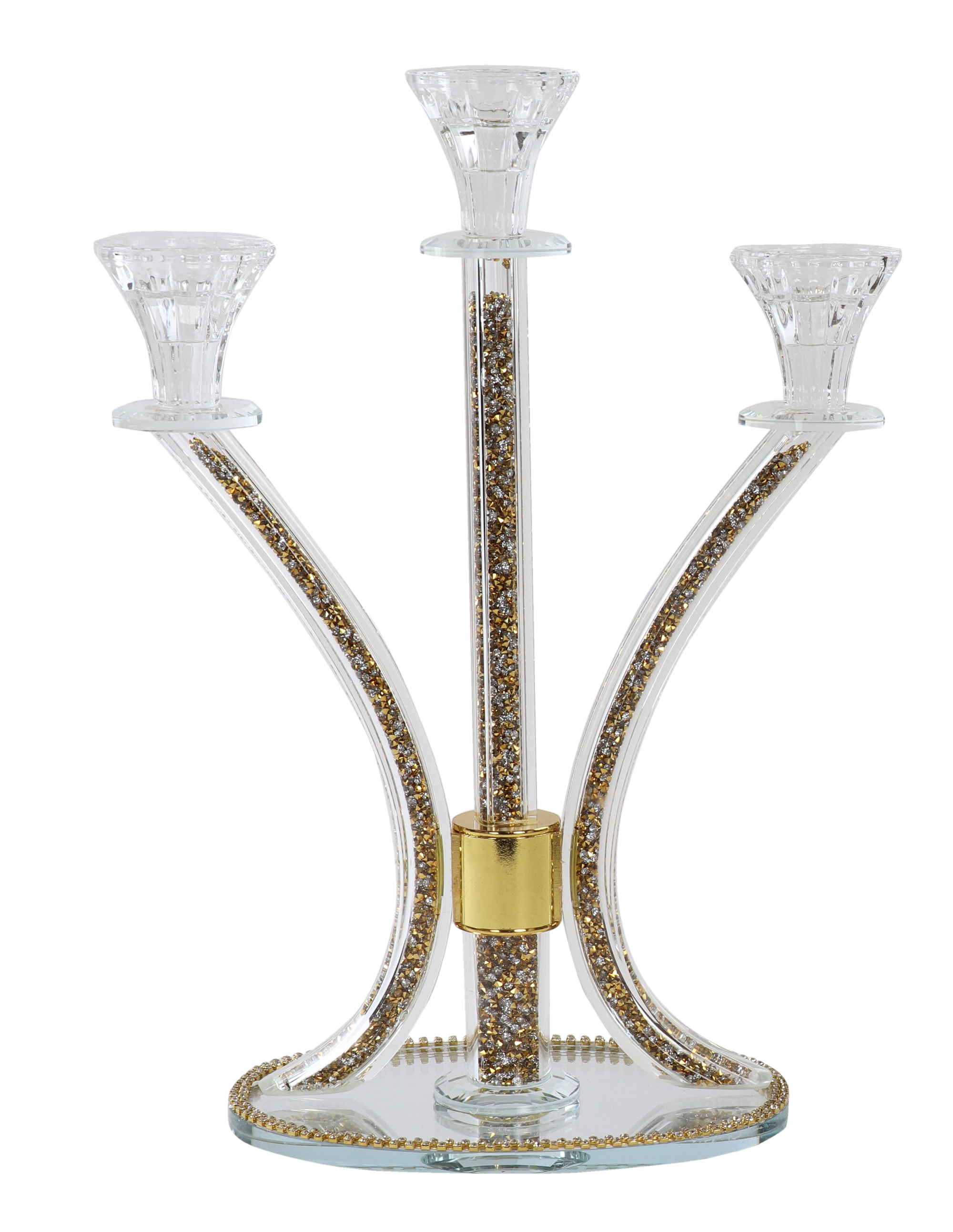 Crystal Candelabra 3 Branch Gold-Silver Stones 14"