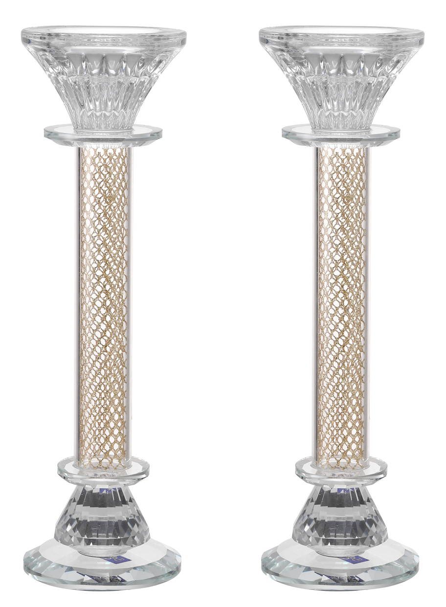 Crystal Candlestick Gold Paper Filling 9.5"