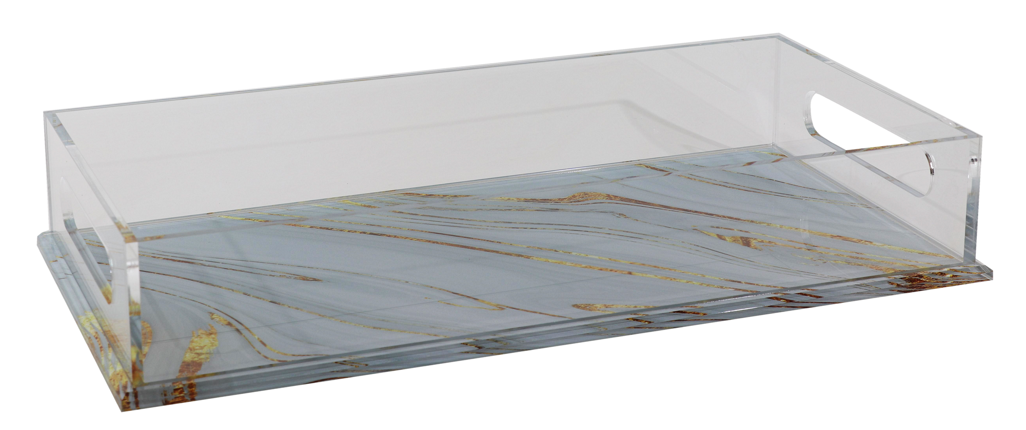 Acrylic Challah Tray - Grey & Gold Marble Design