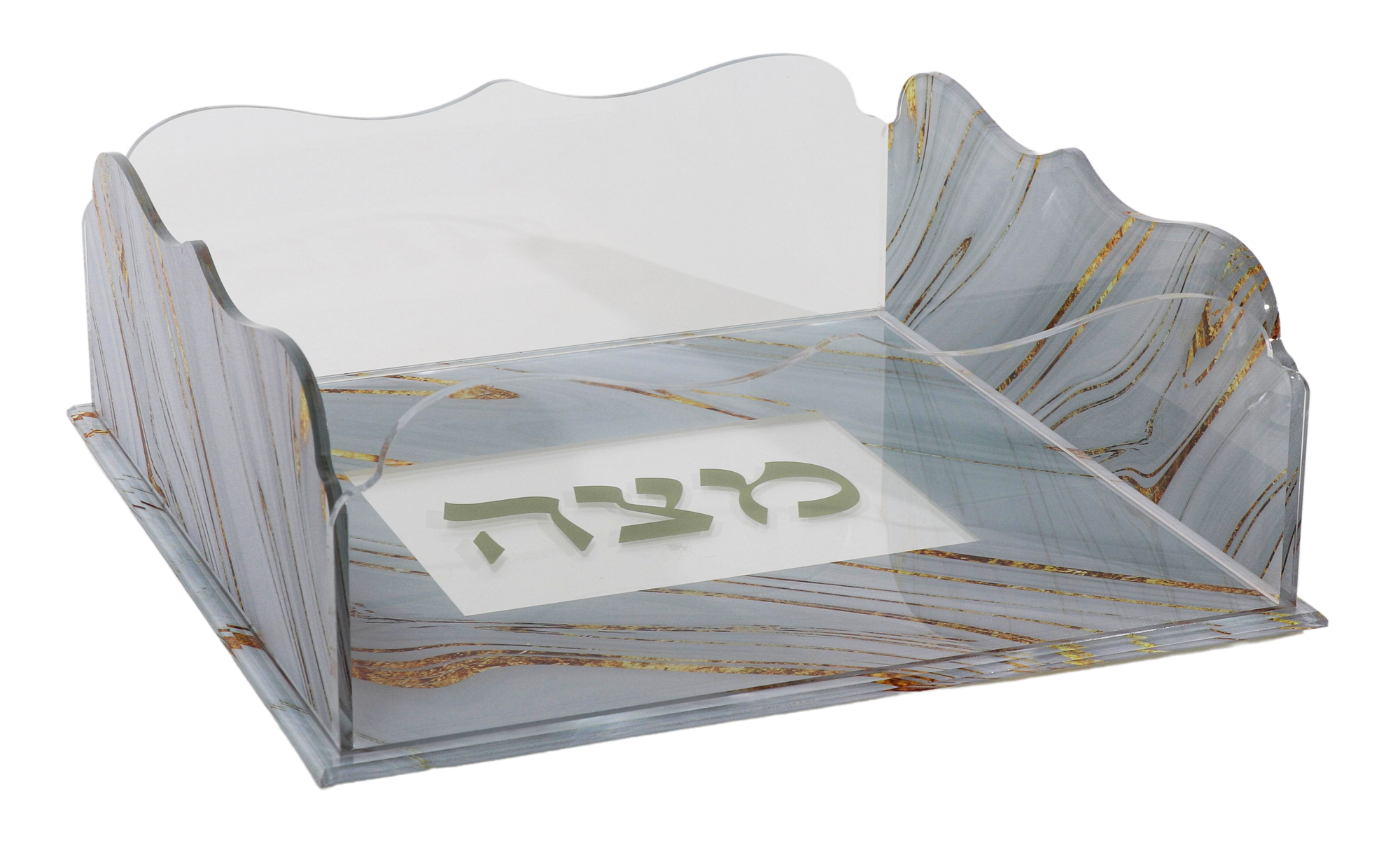 Open Flat Square Matza Box - Acrylic - Marble Design