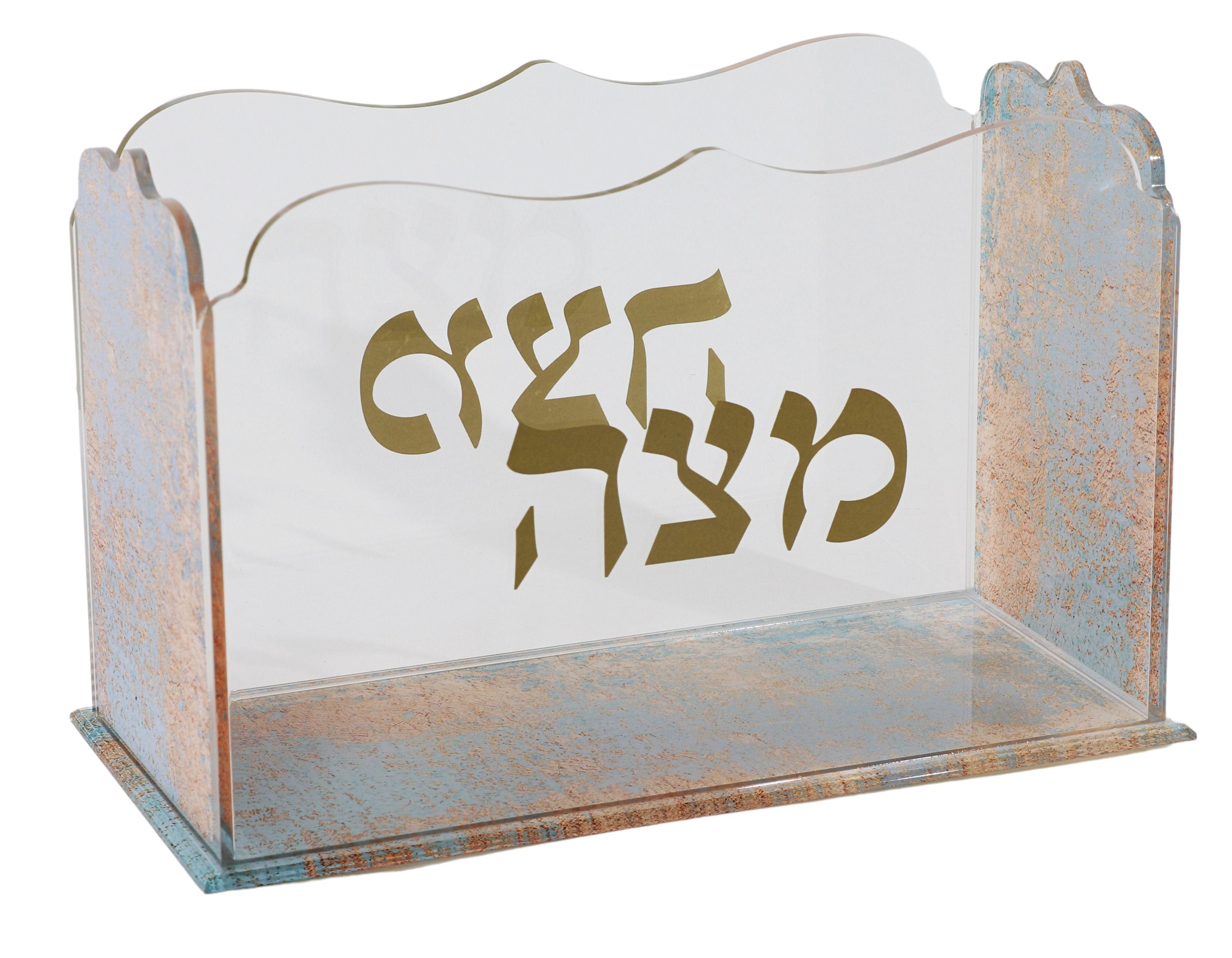 Open Stand Sqaure Matza Box - Acrylic - Marble Design 8x8x3"