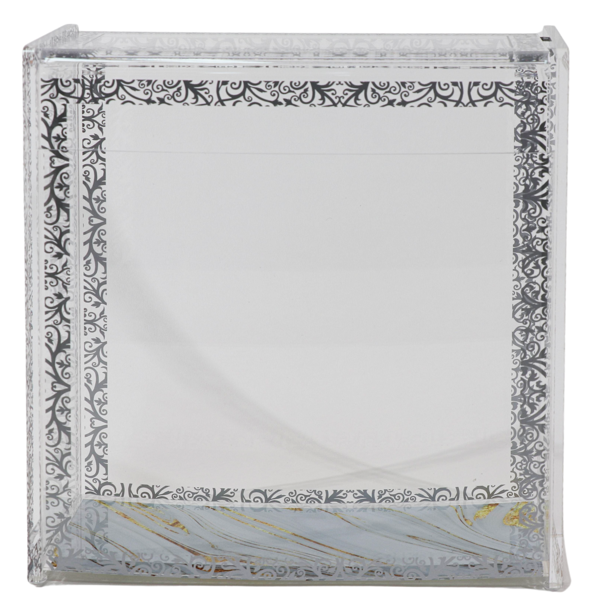 Acrylic Stand Square Matza Box - Royal Design Silver 6.5x4.5"