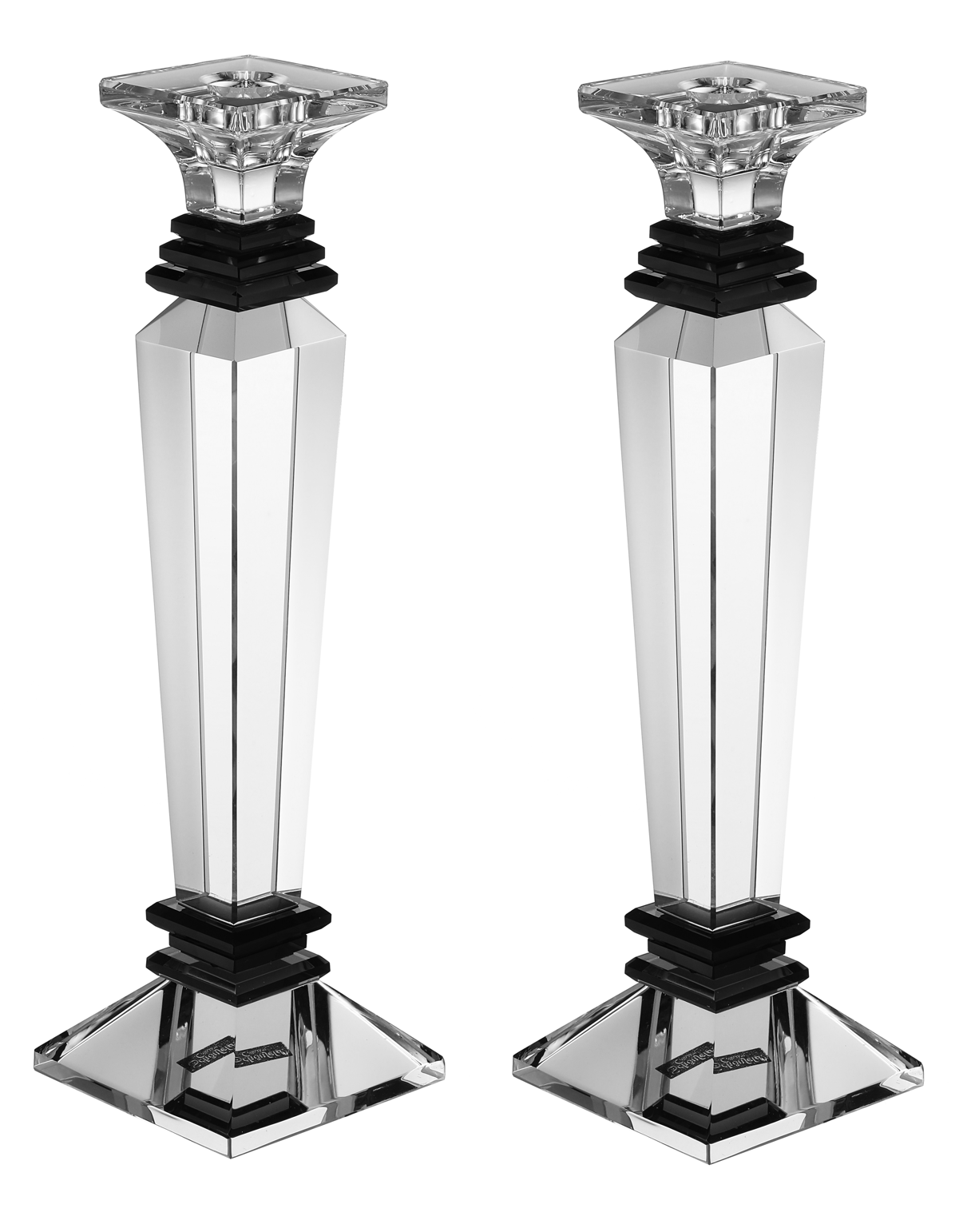 Set of Crystal Candlesticks with Black Design 12"