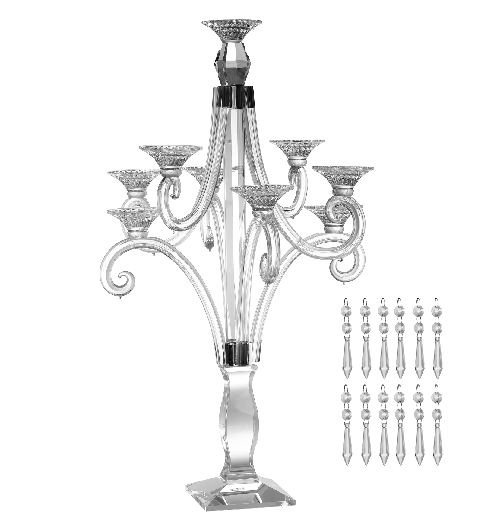 Crystal & Black Candelabra 9 Branch With Hanging Crystals  27.5"