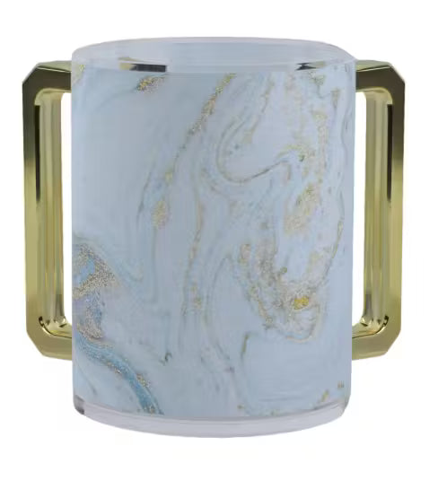 Acrylic Washing Cup - Blue Marble Color- Gold Handles