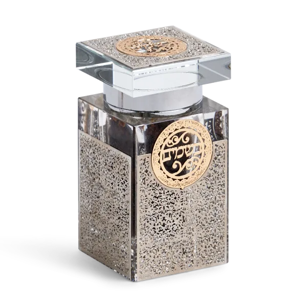 Crystal Besomim Box With Silver and Gold Plates On 4 Sides