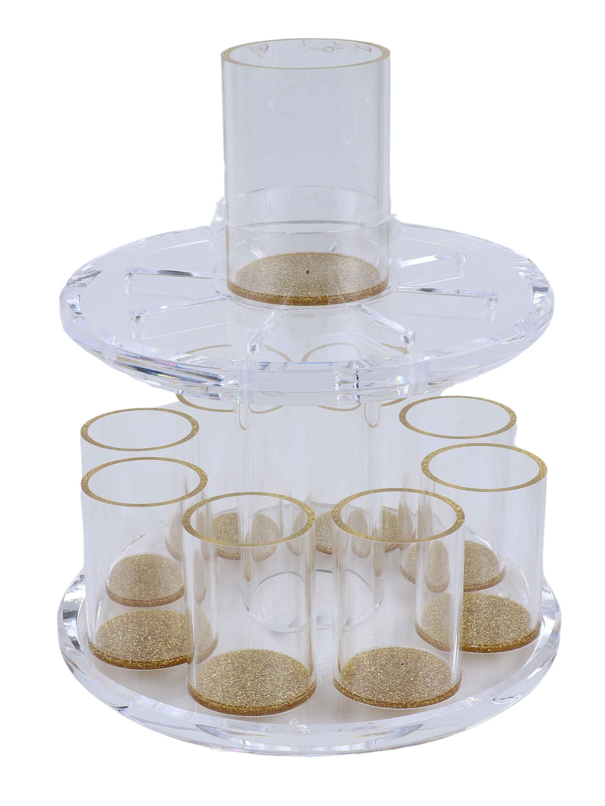 Acrylic Fountain (2.5"D  big cup - 4"H- 2"D small cup - 3"H) with Gold Glitter base