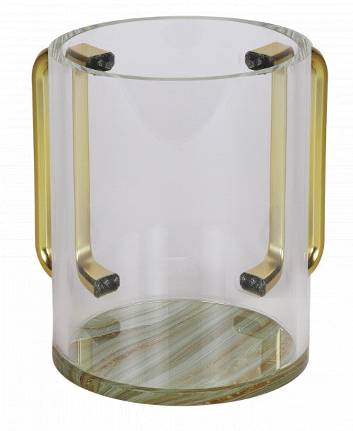 Acrylic Clear Washing Cup - Gold Handle - Silver&Gold Marble