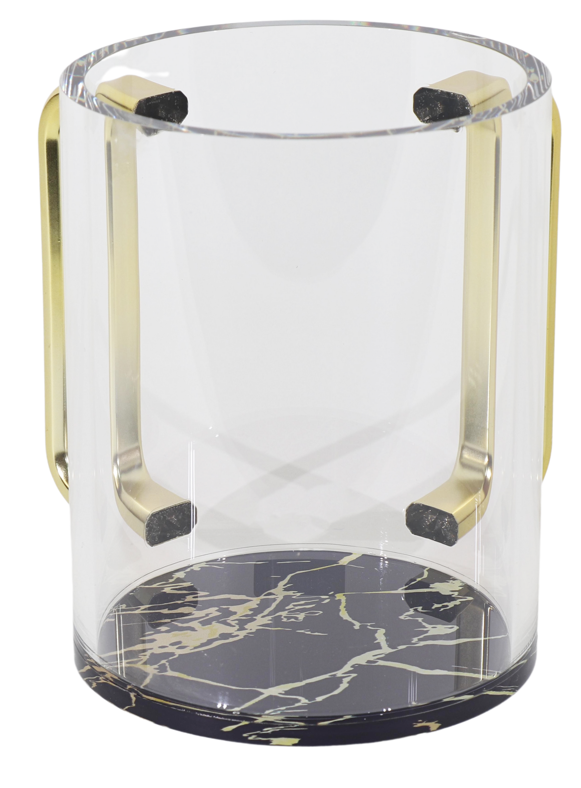 Acrylic Clear Washing Cup - Gold Handle - Black & Gold Marble