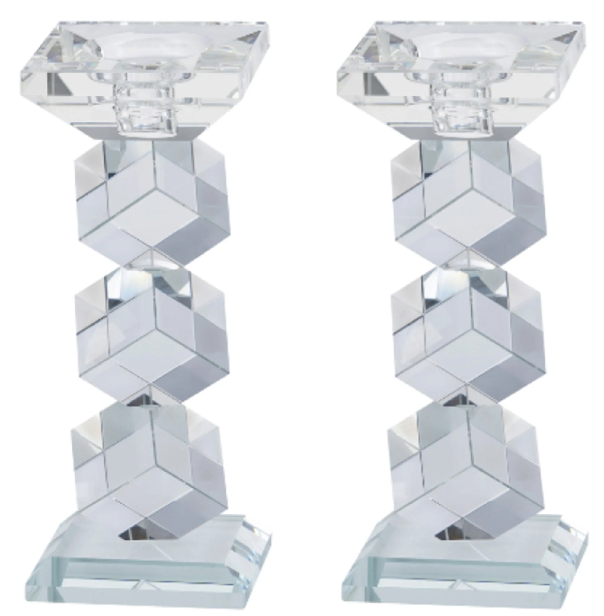 Set of 2 Clear Crystal Candlesticks and/or Tealight Holders 8"H