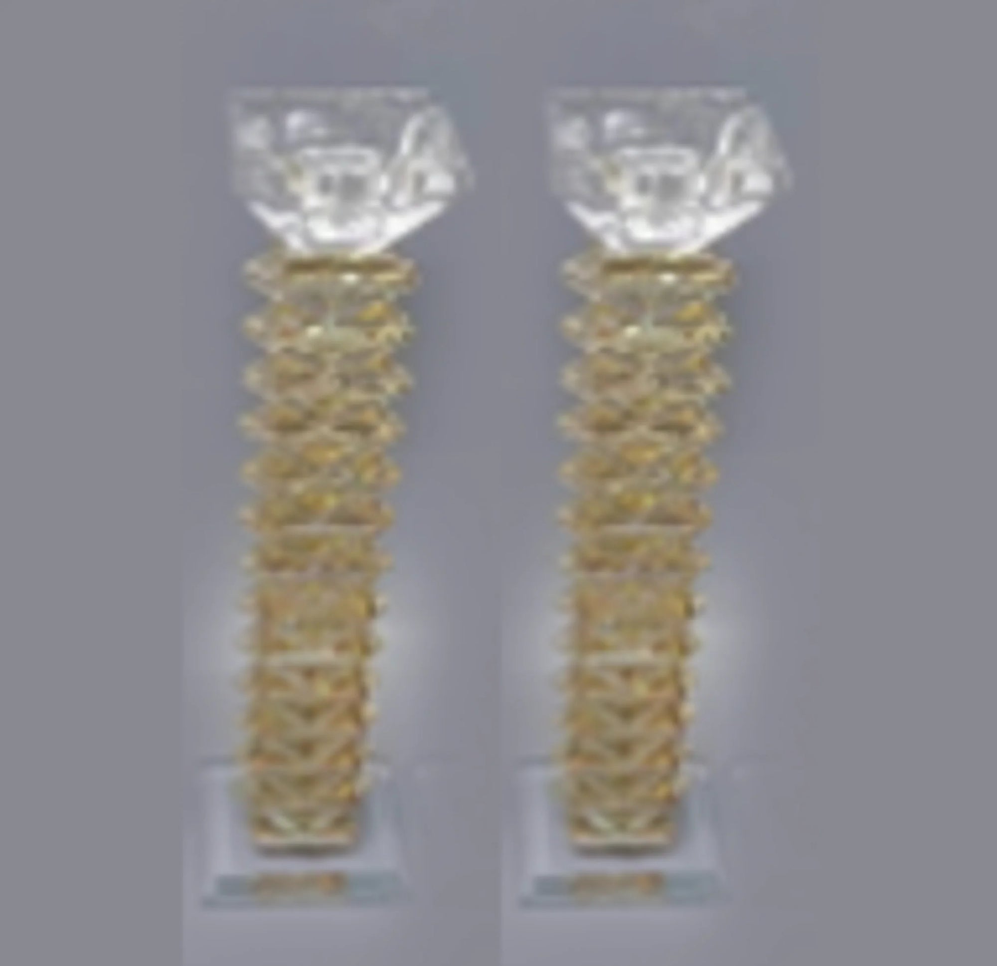 Set of 2 Crystal Candlesticks with Gold 10"H