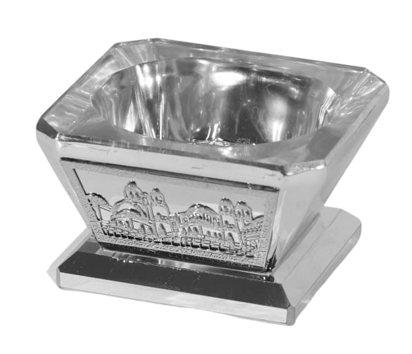 Silver Crystal Salt/Honey Holder - Silver metal 2"x2"