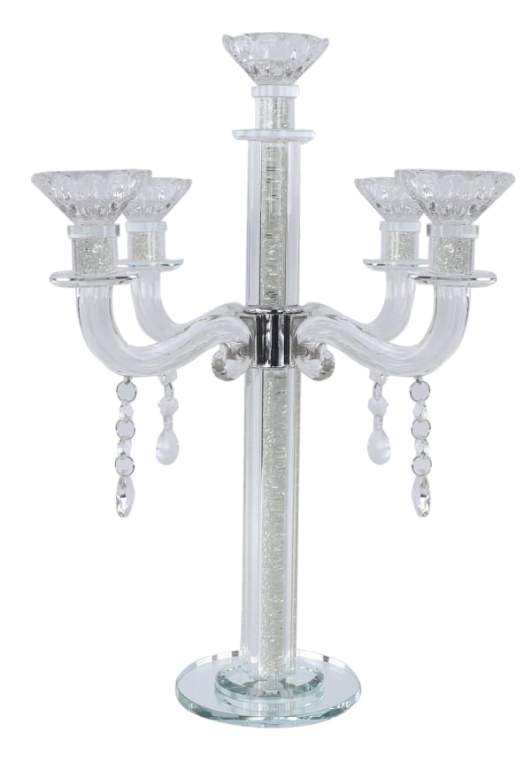 Crystal Candelabra 5 Branch Clear Crystal Filing 16"H