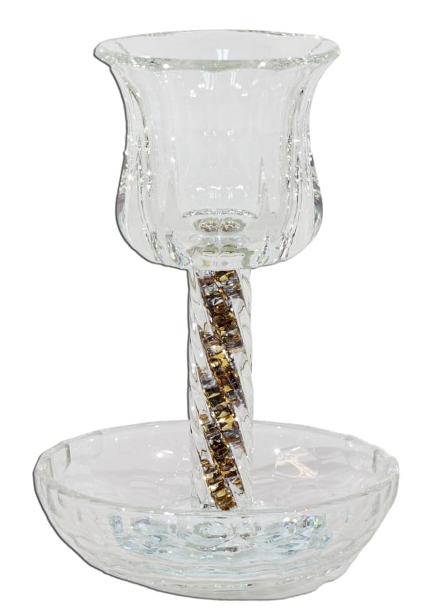 Crystal Kiddush Cup  - Gold Filling with Spiral Leg - 6" Cup 4.5" Tray