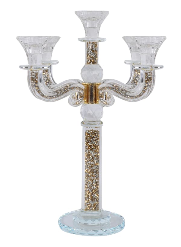 Crystal Candelabra 5 Branch Gold Crystal Filing 15.5"H
