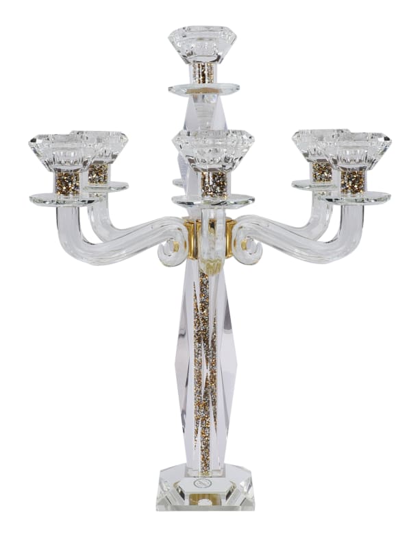 Crystal Candelabra 7 Branch Gold Filling 17.5"H