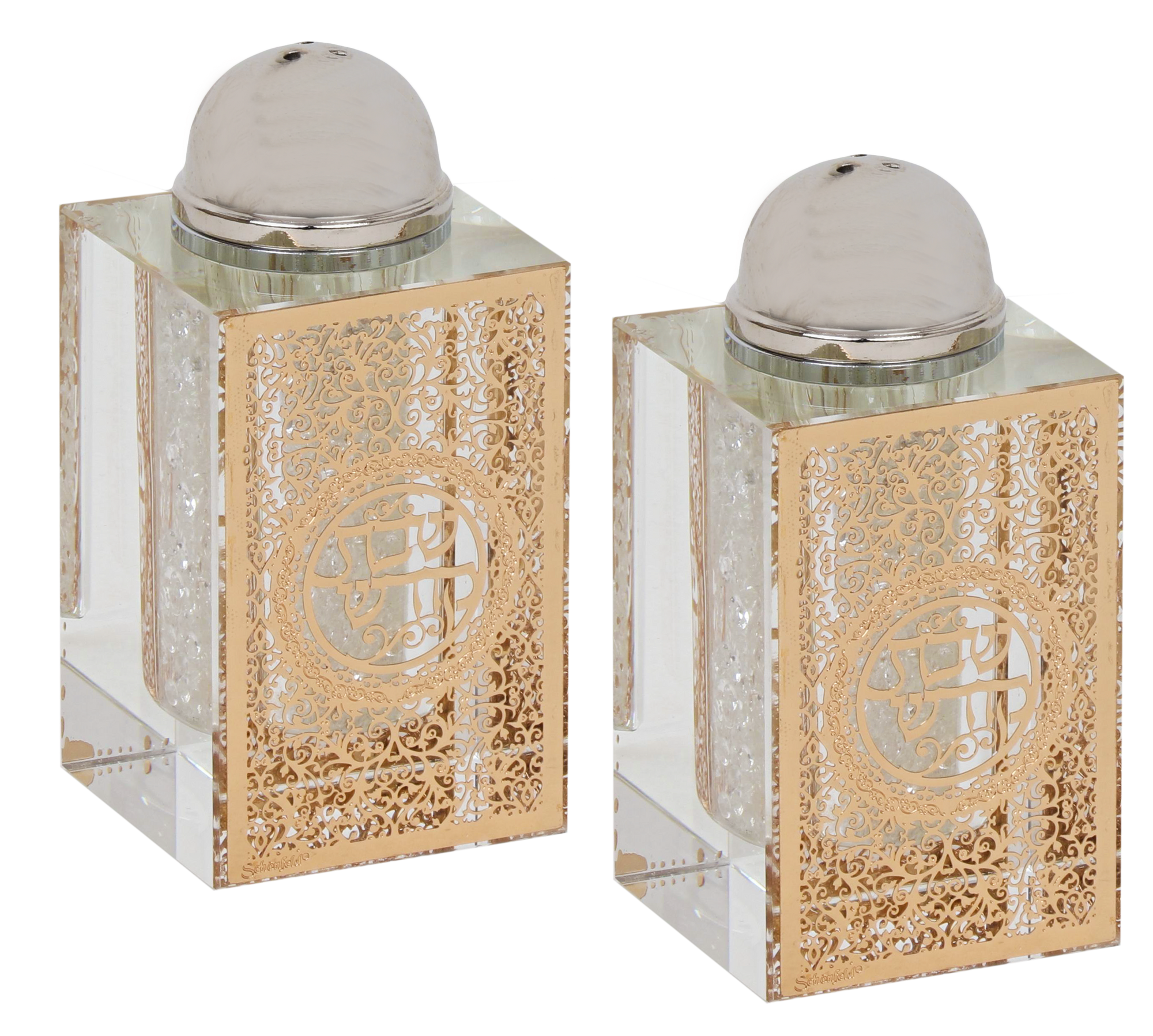 Crystal Salt And Pepper Shaker Set With Gold Plaque