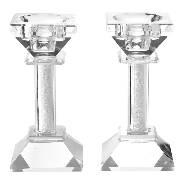 Crystal Candle Stick Set of 2 Broken Glass 5"H