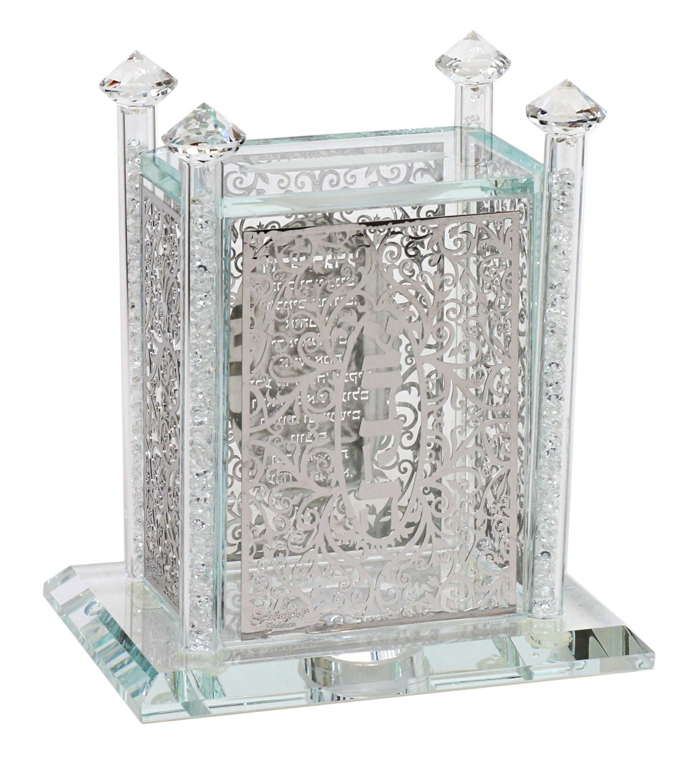 Crystal Tzedakah Pushka With Silver
