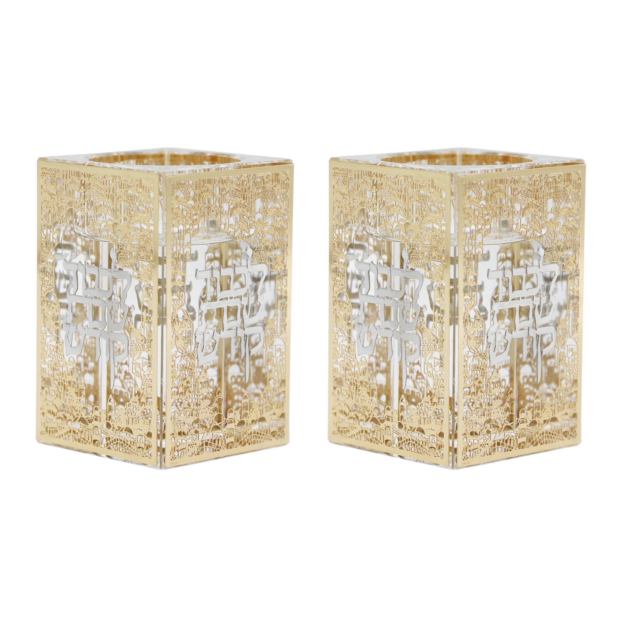 Crystal Tea lights holder with Gold & Silver Shabbos Plates