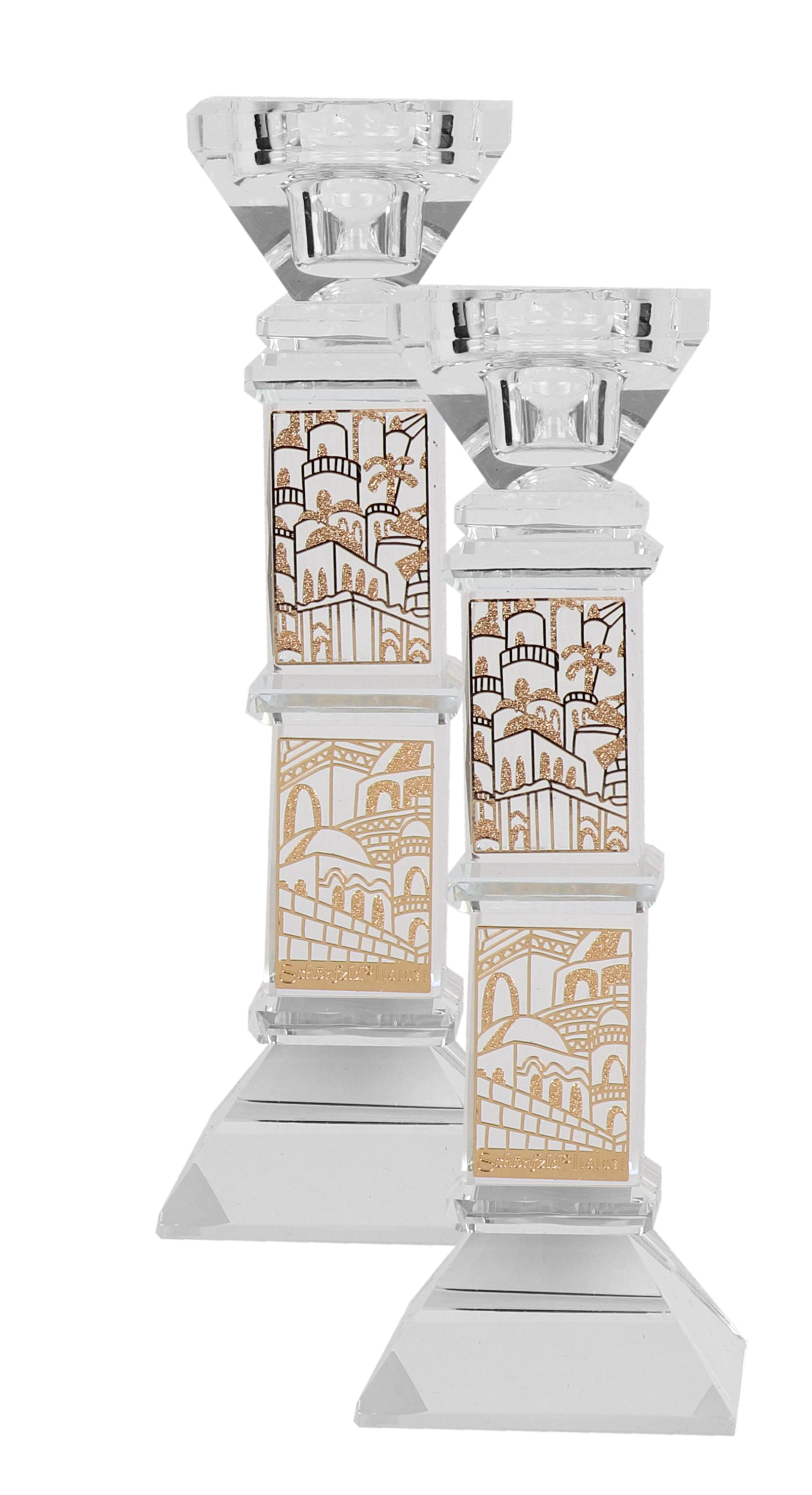 Crystal Candle Sticks Jerusalem Gold 7"