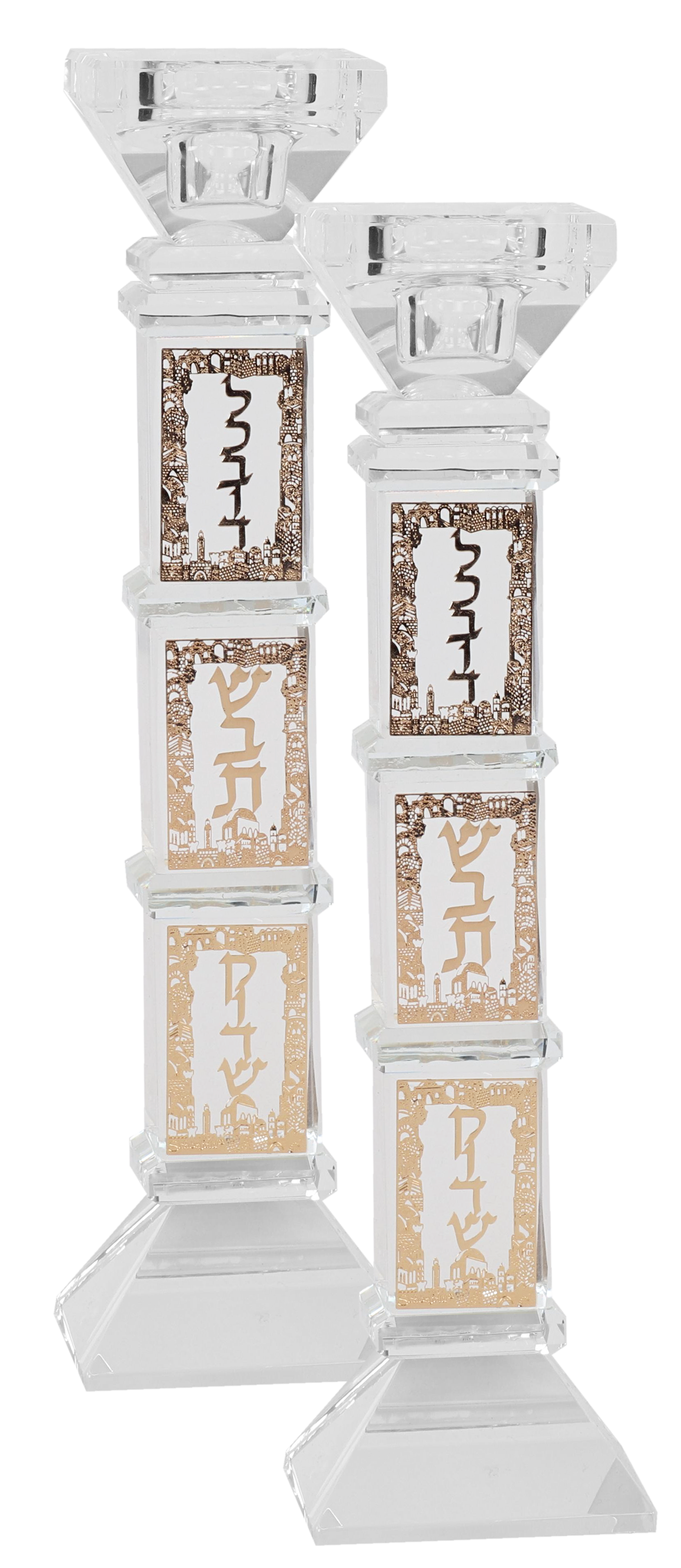 Crystal And Gold Candlesticks 9"H X 1.25"W