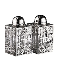 Crystal Salt & Pepper Set Silver Floral 3"HX1.5"