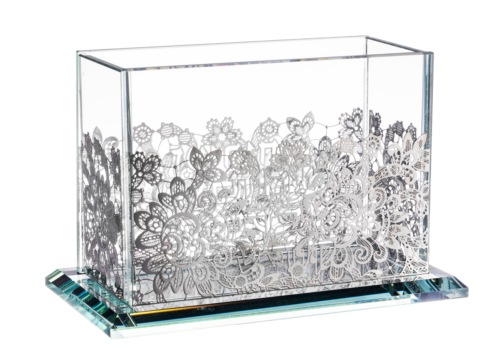 Crystal Bencher & Zemiroth Holder Floral Silver 7x4x4.5"H