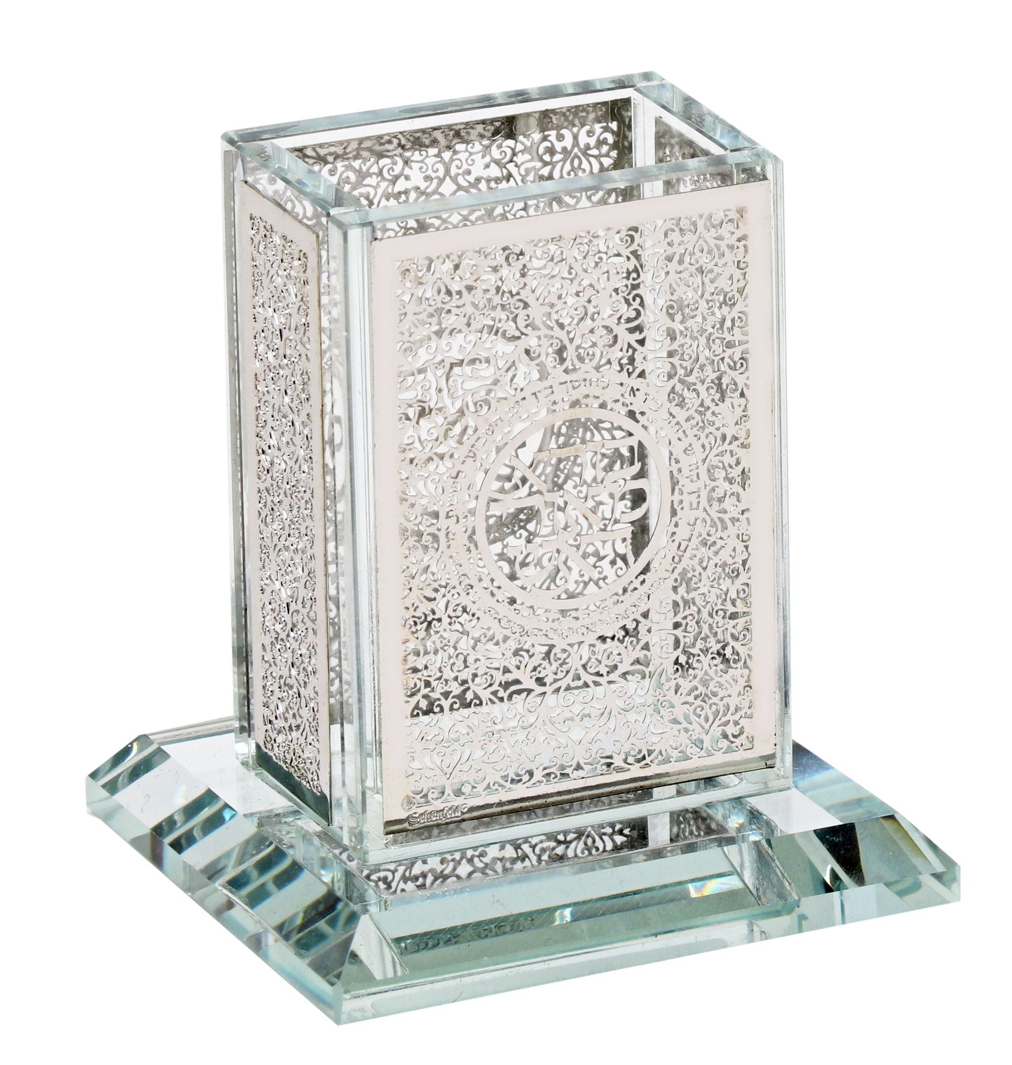 Crystal Havdalah Holder With Silver Plate 3x3.5"