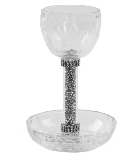 Crystal Cup And Tray With Silver Stones 6.5" Cup 4.5" Tray