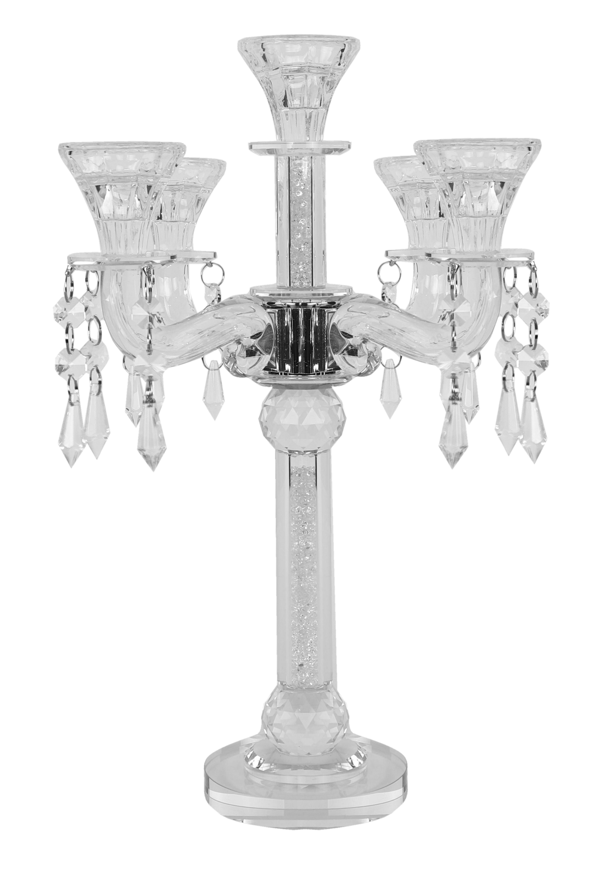Crystal Candelabra 5 Branch With Filled Stones And Hanging Crystals 14.75"