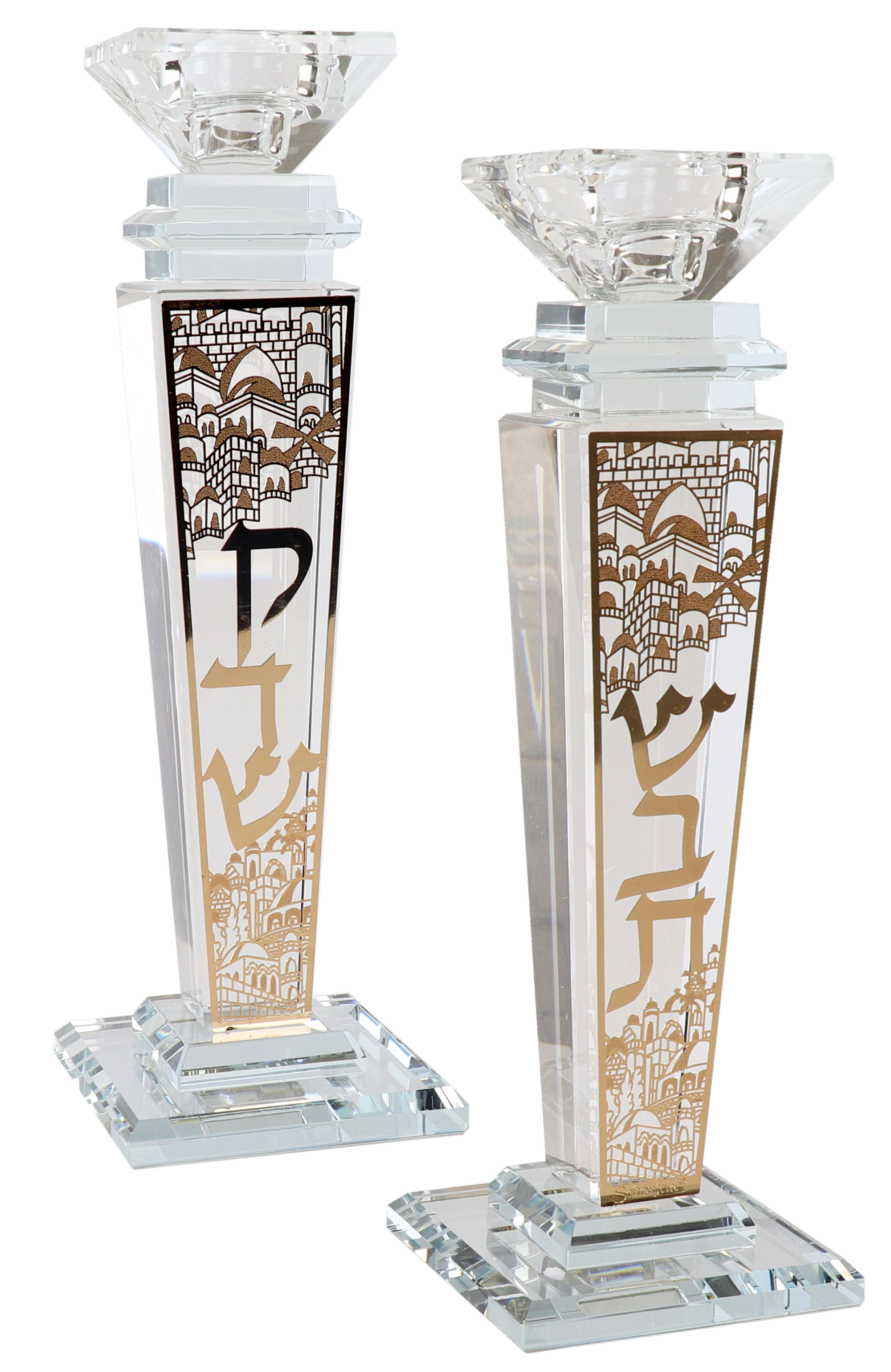 Crystal And Gold Candlesticks 9.5"H X 1.5"W