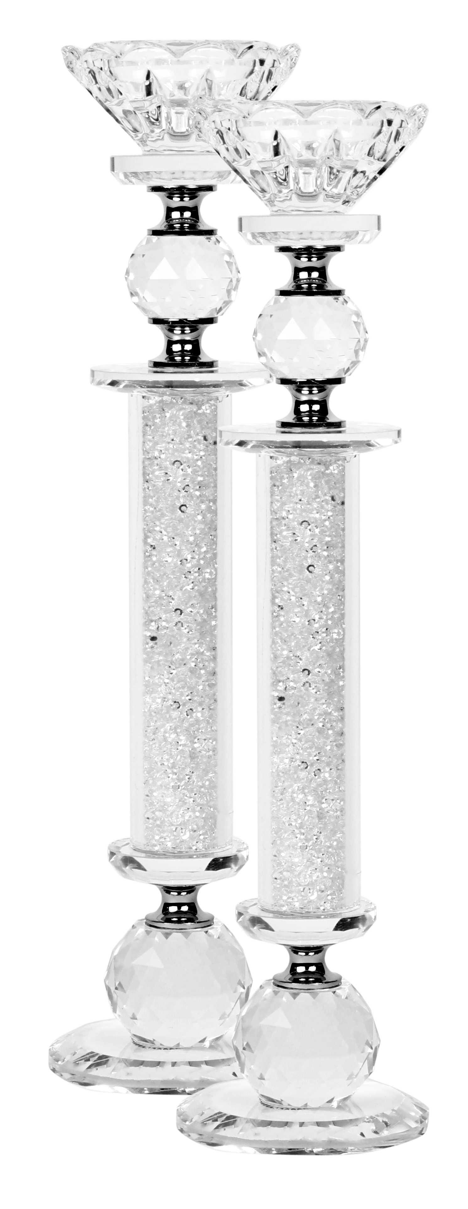 Crystal Candlesticks White Stones Set of 2 Large 11"