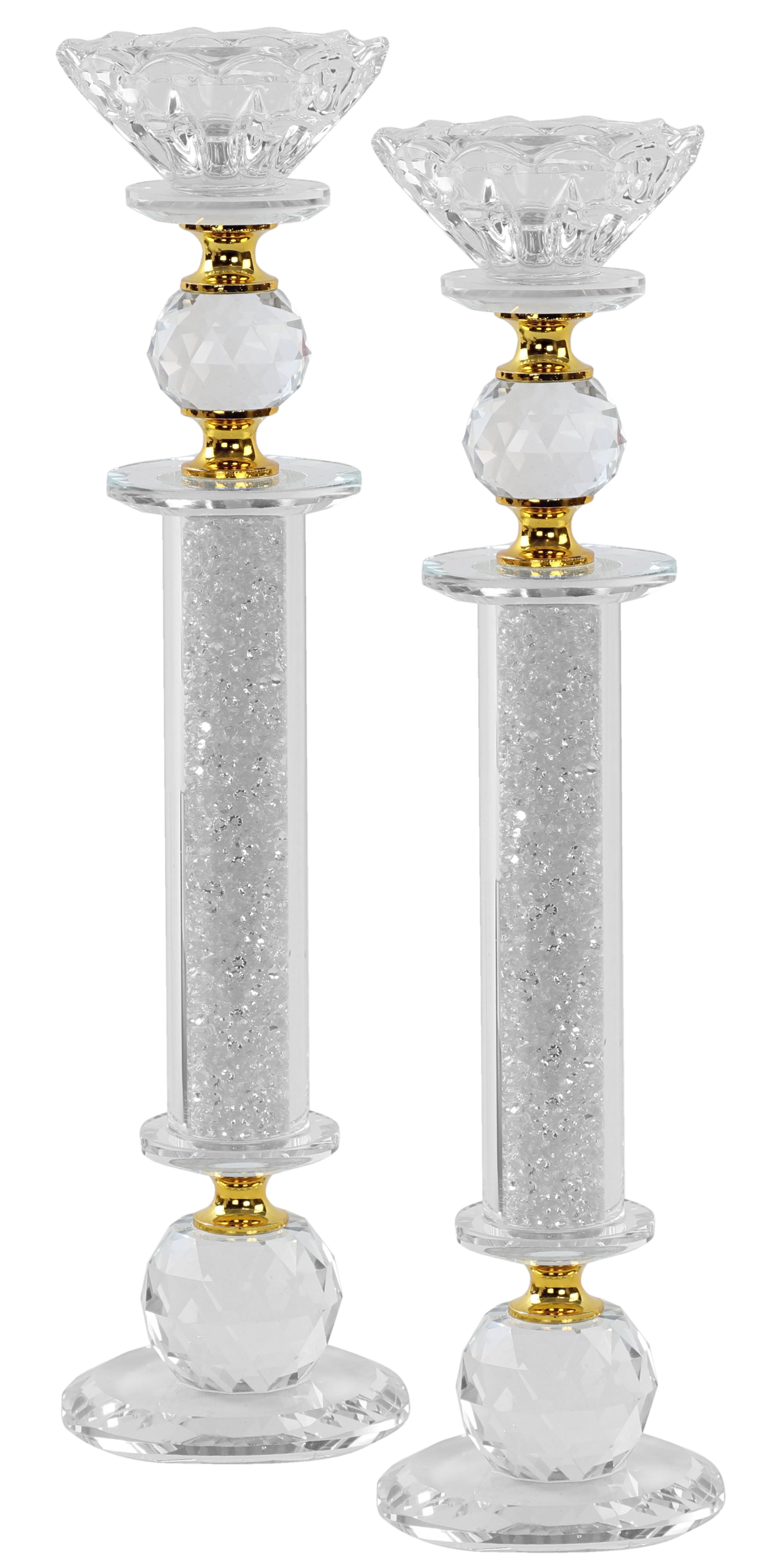 Candlesticks Crystal Gold With Light Silver Stones 11"