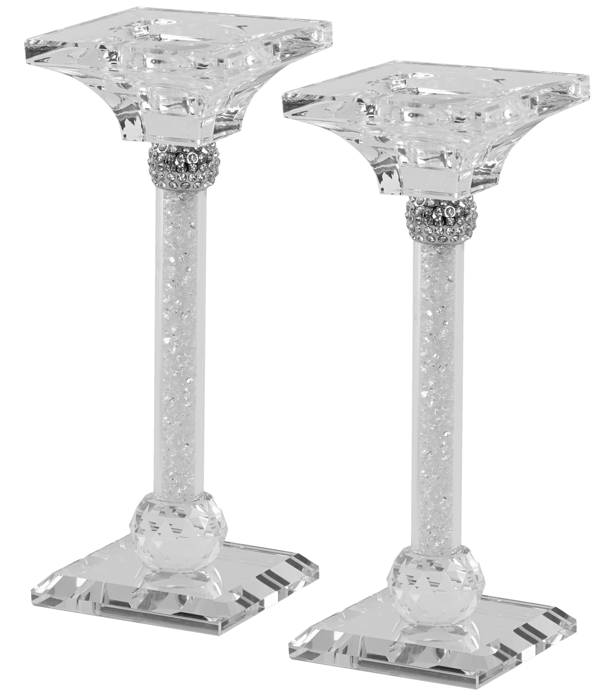 Candlesticks Crystal Silver With Light Silver Stones 7"X .75"