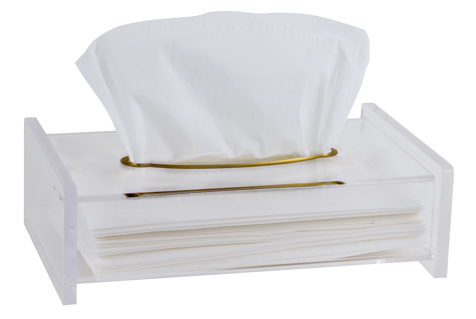 Acrylic Tissue or Napkin Box 9"x5.5" with Gold Rim
