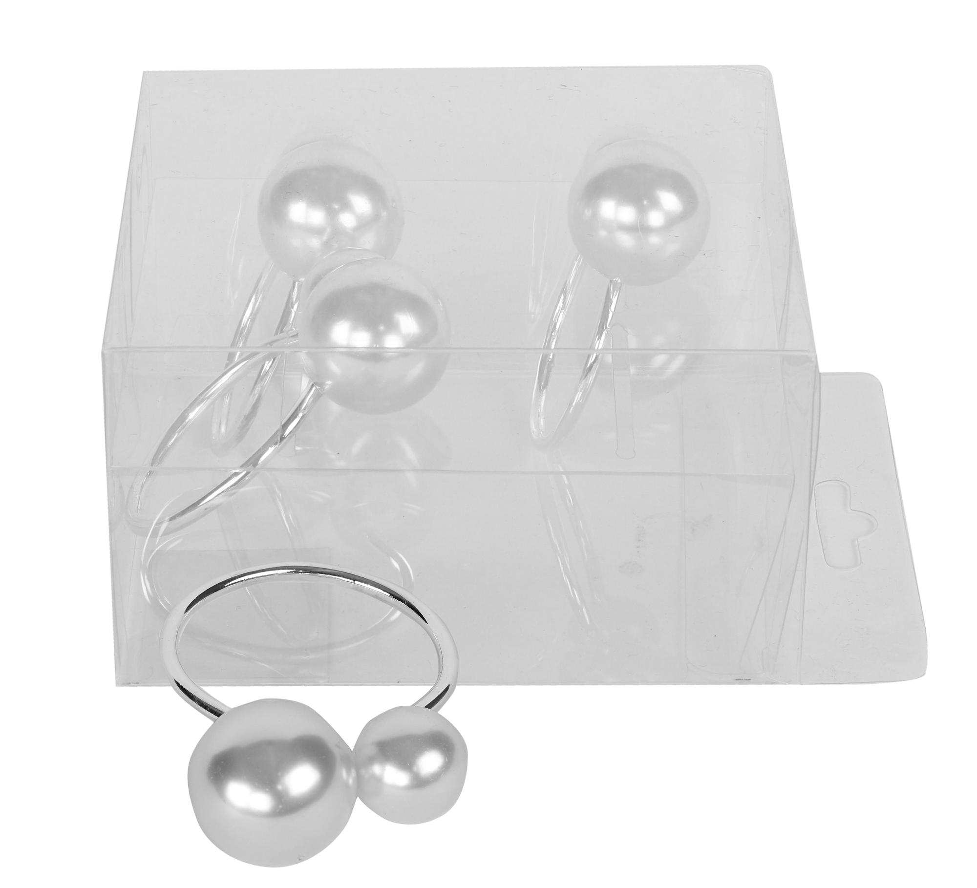 Silver & White Pearls Napkin Ring Set