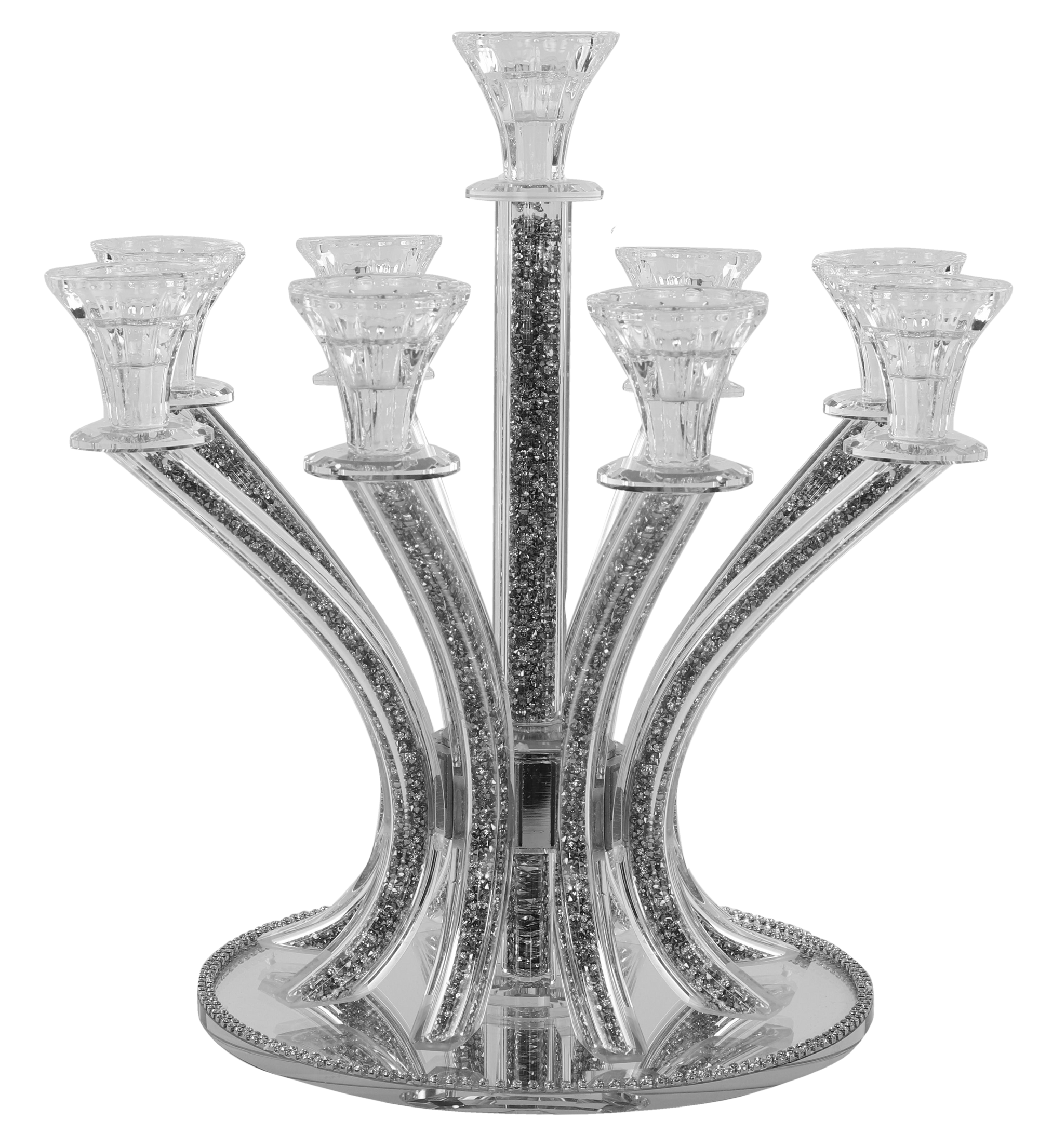 Crystal Candelabra 9 Branch Silver Stones 14"