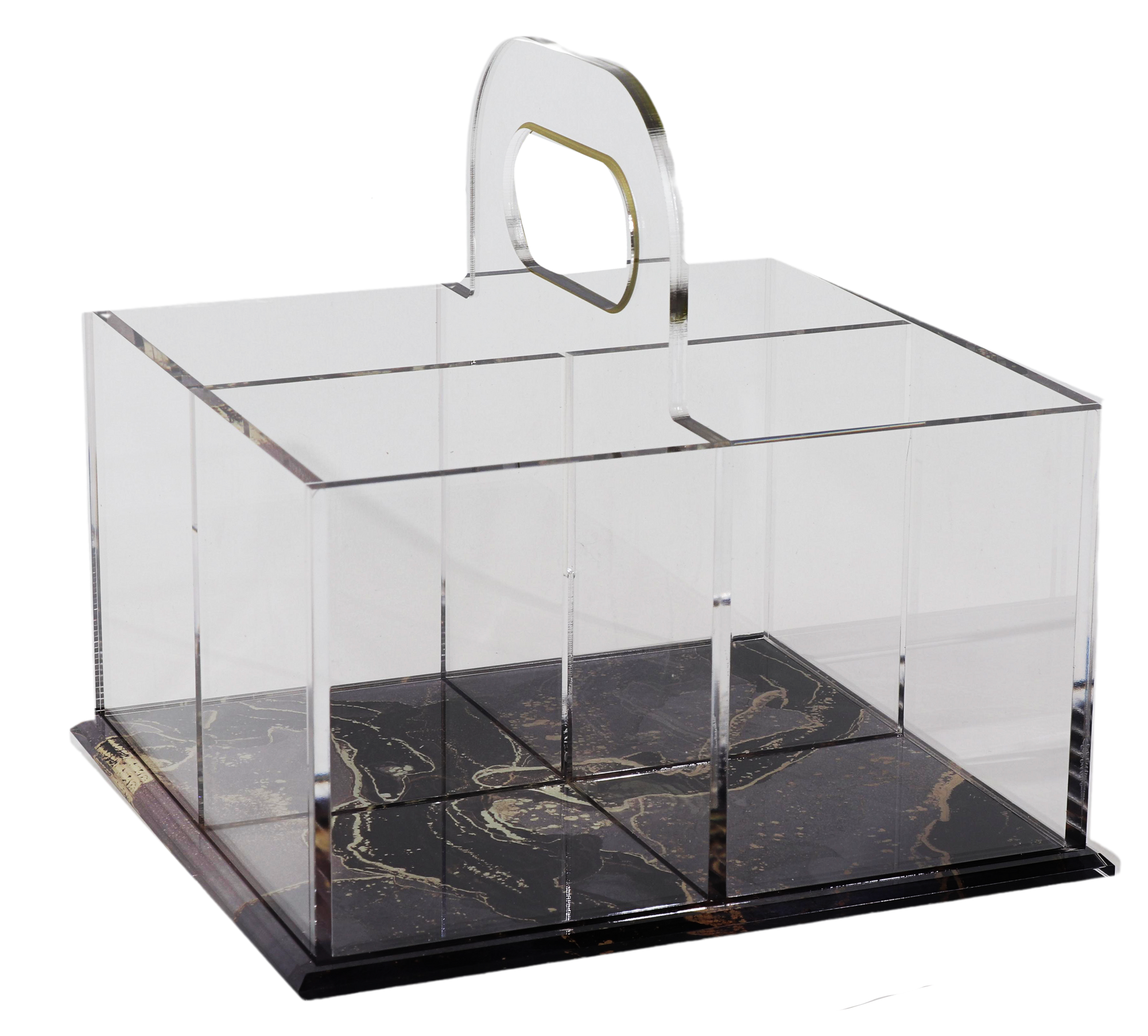 Acrylic 4 Section Cutlery Holder - Marble Design