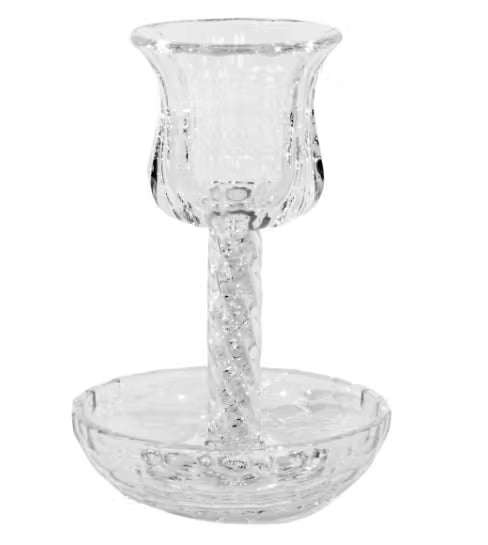 Crystal Kiddush Cup  - White Filling with Spiral Leg