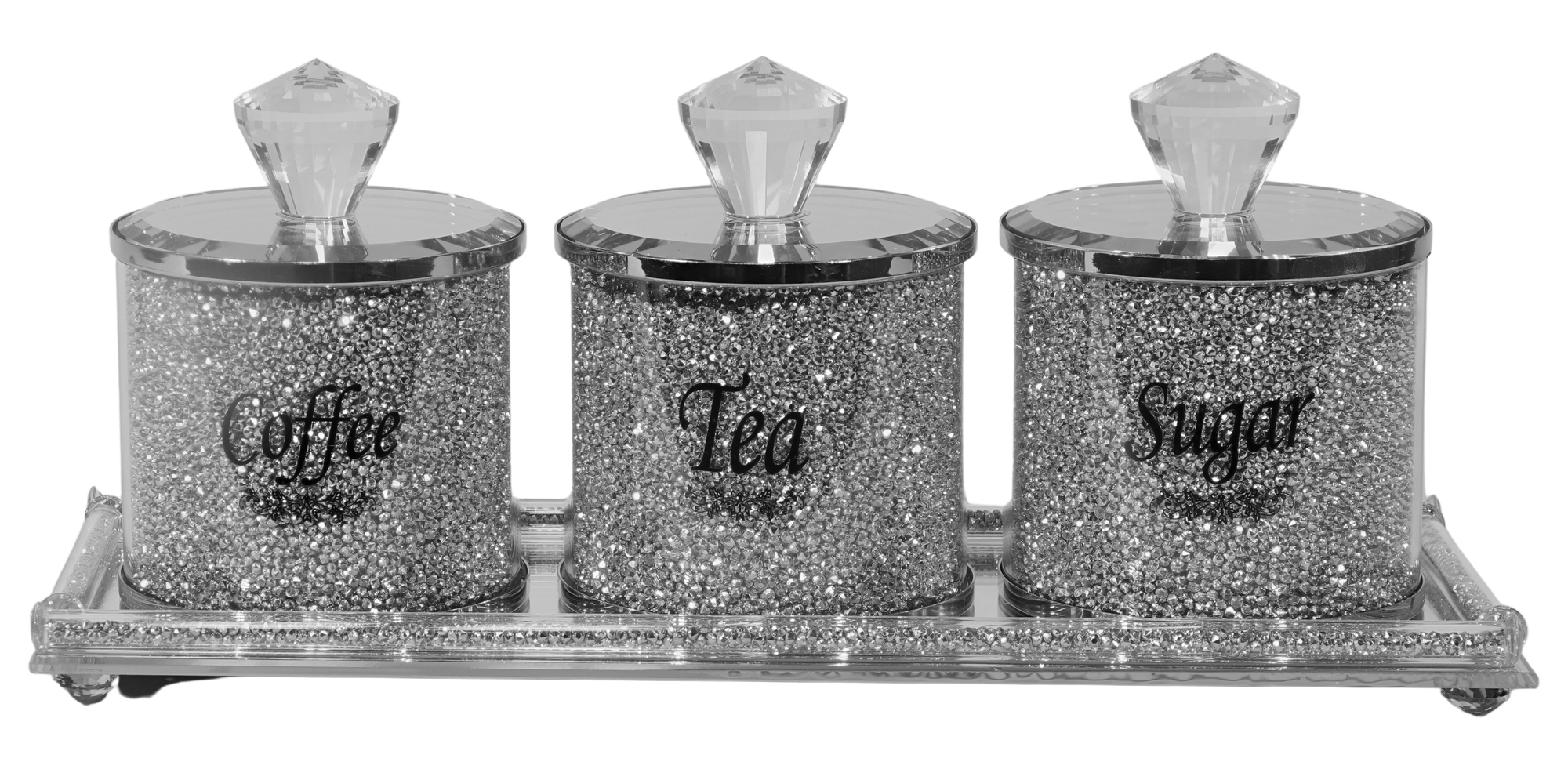 Coffee, Tea & Sugars Dish with Mirror tray 13.5" x 5" - Silver Filling